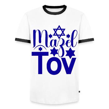 Mazel Tov Jewish sayings and quotes David Star - Men's Ringer Shirt - white/black - Front - AI Model Female 172 light (172cm) & AI Model Male 178 dark (178cm)