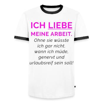 Ich liebe meine Arbeit Neon Pink - Männer Kontrast-T-Shirt - Weiß/Schwarz - Vorne - AI Model Female 172 light (172cm) & AI Model Male 178 dark (178cm)