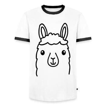 Cute Alpaca Llama Head Line Art - Men's Ringer Shirt - white/black - Front - AI Model Female 172 light (172cm) & AI Model Male 178 dark (178cm)