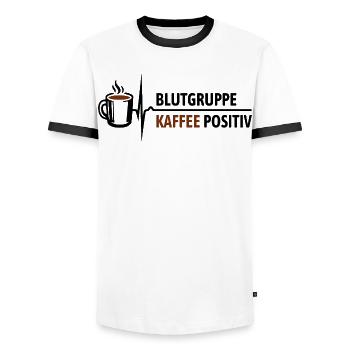 Blutgruppe Kaffee positiv - da steigt dein Puls - Männer Kontrast-T-Shirt - Weiß/Schwarz - Vorne - AI Model Female 172 light (172cm) & AI Model Male 178 dark (178cm)