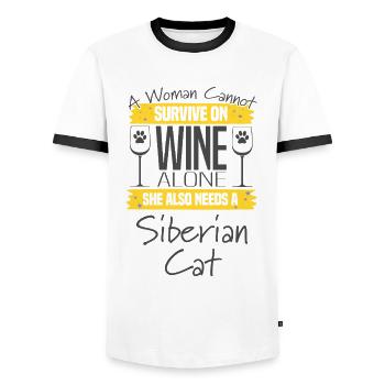 Sibirische Katze und Wein - Männer Kontrast-T-Shirt - Weiß/Schwarz - Vorne - AI Model Female 172 light (172cm) & AI Model Male 178 dark (178cm)