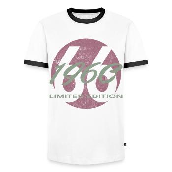 66th Birthday 1960 Gift for Men and Women - Men's Ringer Shirt - white/black - Front - AI Model Female 172 light (172cm) & AI Model Male 178 dark (178cm)