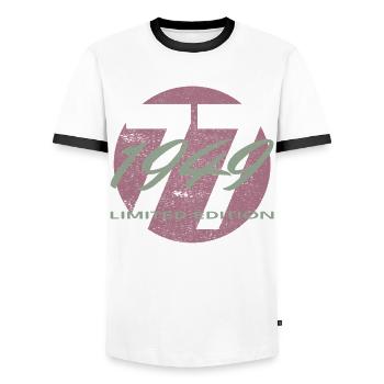 77e anniversaire 1949 cadeau pour hommes et femmes - T-shirt contrasté Homme - blanc/noir - Devant - AI Model Female 172 light (172cm) & AI Model Male 178 dark (178cm)