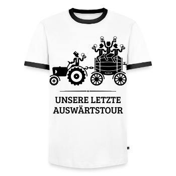 Notre dernière tournée à l’extérieur, tracteur baril de bière JGA B - T-shirt contrasté Homme - blanc/noir - Devant - AI Model Female 172 light (172cm) & AI Model Male 178 dark (178cm)