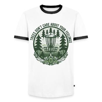 Bäume kümmern sich nicht um deine Gefühle Disc Golf - Männer Kontrast-T-Shirt - Weiß/Schwarz - Vorne - AI Model Female 172 light (172cm) & AI Model Male 178 dark (178cm)