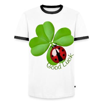Good Luck Clover with Ladybug | Lucky Charm Art - Men's Ringer Shirt - white/black - Front - AI Model Female 172 light (172cm) & AI Model Male 178 dark (178cm)