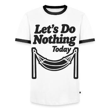 Let's do nothing today Hammock Relaxation - Men's Ringer Shirt - white/black - Front - AI Model Female 172 light (172cm) & AI Model Male 178 dark (178cm)