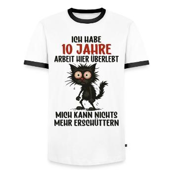 10 Year Company Anniversary Service Anniversary Work - Men's Ringer Shirt - white/black - Front - AI Model Female 172 light (172cm) & AI Model Male 178 dark (178cm)