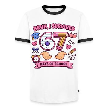 Bruh I survived 67 days of school - Men's Ringer Shirt - white/black - Front - AI Model Female 172 light (172cm) & AI Model Male 178 dark (178cm)