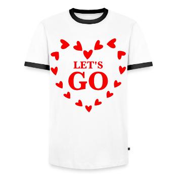 Let’s Go Love –Red Hearts Typography Valentine Art - Männer Kontrast-T-Shirt - Weiß/Schwarz - Vorne - AI Model Female 172 light (172cm) & AI Model Male 178 dark (178cm)