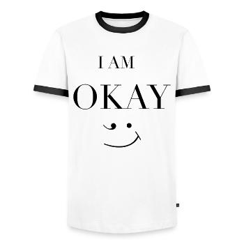 I Am Okay – Minimal Smile Statement Design - Männer Kontrast-T-Shirt - Weiß/Schwarz - Vorne - AI Model Female 172 light (172cm) & AI Model Male 178 dark (178cm)