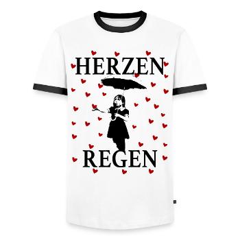 Heart Rain Girl Umbrella Romantic Love Art Design - Men's Ringer Shirt - white/black - Front - AI Model Female 172 light (172cm) & AI Model Male 178 dark (178cm)