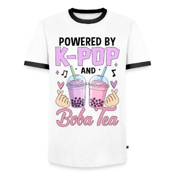 Powered By K Pop And Boba Tea - Men's Ringer Shirt - white/black - Front - AI Model Female 172 light (172cm) & AI Model Male 178 dark (178cm)