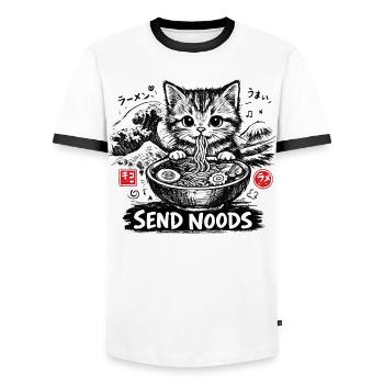 Ramen Cat Kanagawa - Men's Ringer Shirt - white/black - Front - AI Model Female 172 light (172cm) & AI Model Male 178 dark (178cm)