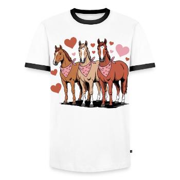 Les chevaux aiment la Saint-Valentin Heart Equestrian - T-shirt contrasté Homme - blanc/noir - Devant - AI Model Female 172 light (172cm) & AI Model Male 178 dark (178cm)