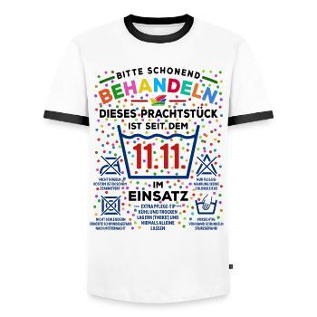 in use since 11.11. | Carnival Costume - Men's Ringer Shirt - white/black - Front - AI Model Female 172 light (172cm) & AI Model Male 178 dark (178cm)