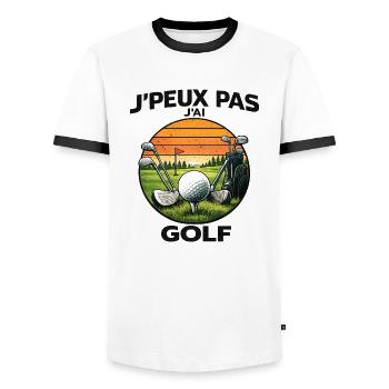 Golf Sunset Retro – Ich kann nicht - Männer Kontrast-T-Shirt - Weiß/Schwarz - Vorne - AI Model Female 172 light (172cm) & AI Model Male 178 dark (178cm)