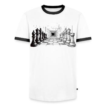 Schach Strategie – Endlose Perspektive - Männer Kontrast-T-Shirt - Weiß/Schwarz - Vorne - AI Model Female 172 light (172cm) & AI Model Male 178 dark (178cm)