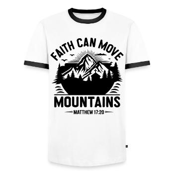 Faith can move Mountains Christian Quotes Jesus - Men's Ringer Shirt - white/black - Front - AI Model Female 172 light (172cm) & AI Model Male 178 dark (178cm)