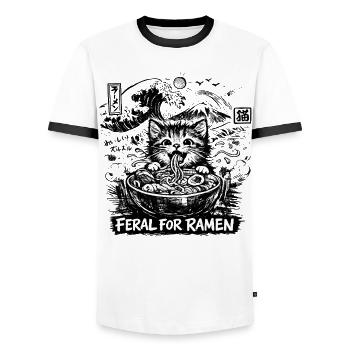 Ramen Noodles Cat Lover Retro Kawaii Cats - Men's Ringer Shirt - white/black - Front - AI Model Female 172 light (172cm) & AI Model Male 178 dark (178cm)