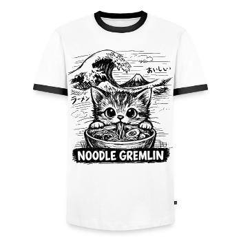 Kawaii Katze Ramen Nudeln Anime Katze - Männer Kontrast-T-Shirt - Weiß/Schwarz - Vorne - AI Model Female 172 light (172cm) & AI Model Male 178 dark (178cm)