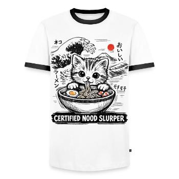Ramen Noodles Cat Lover Retro Kawaii Cats - Men's Ringer Shirt - white/black - Front - AI Model Female 172 light (172cm) & AI Model Male 178 dark (178cm)