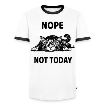 Chat Grognon Nope Not Today Humour Chat Drôle - Men's Ringer Shirt - white/black - Front - AI Model Female 172 light (172cm) & AI Model Male 178 dark (178cm)