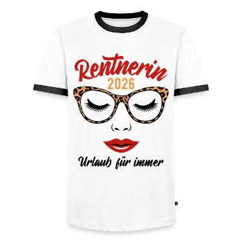 Retraité 2026 | Vacances pour toujours | Pension Pensione - T-shirt contrasté Homme - blanc/noir - Devant - AI Model Female 172 light (172cm) & AI Model Male 178 dark (178cm)