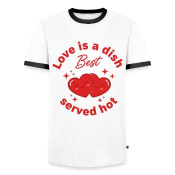 Love is a dish best served hot – Kawaii hearts - Men's Ringer Shirt - white/black - Front - AI Model Female 172 light (172cm) & AI Model Male 178 dark (178cm)