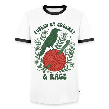 Fueled By Crochet And Rage Funny Crochet Lover - Men's Ringer Shirt - white/black - Front - AI Model Female 172 light (172cm) & AI Model Male 178 dark (178cm)