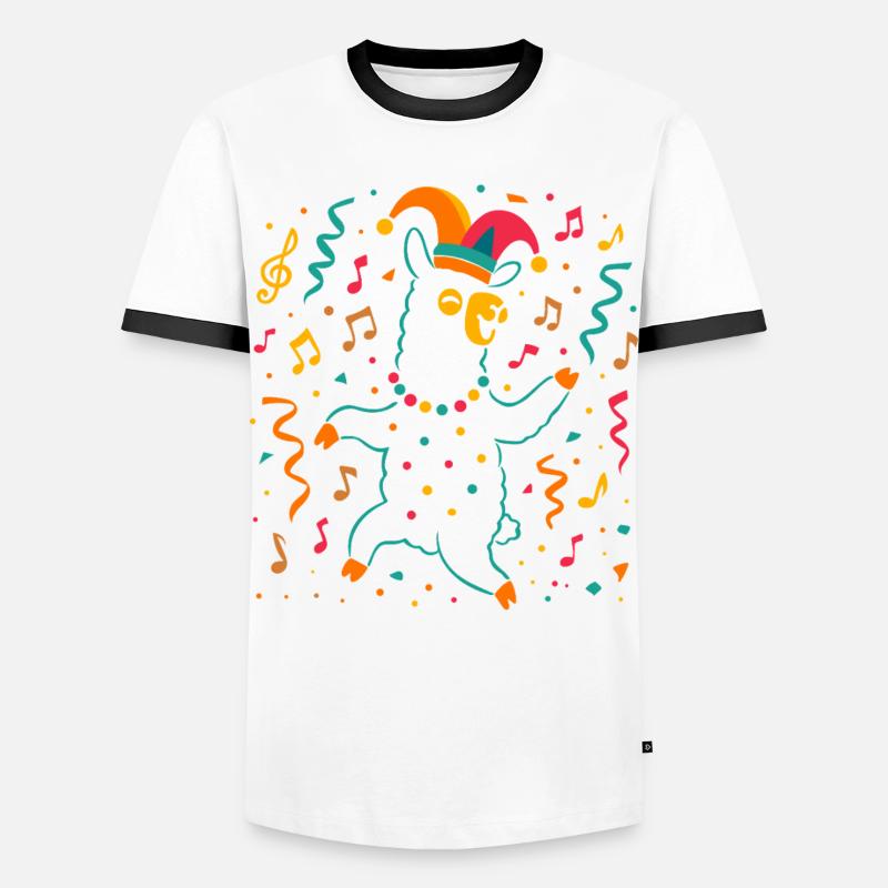 Dancing Carnival Alpaca with Jester's Cap - Men's Ringer Shirt - white/black