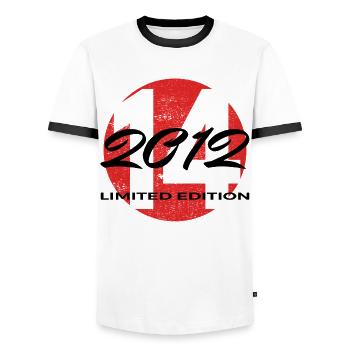 14th Birthday 2012 Boys and Girls Gift - Men's Ringer Shirt - white/black - Front - AI Model Female 172 light (172cm) & AI Model Male 178 dark (178cm)
