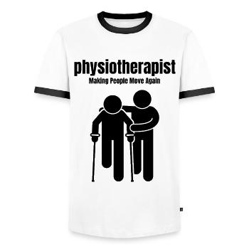 Kinésithérapeute – Faire bouger les gens à nouveau - T-shirt contrasté Homme - blanc/noir - Devant - AI Model Female 172 light (172cm) & AI Model Male 178 dark (178cm)