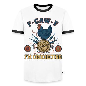 Drôle d’amateur au crochet F caw f Je crochète du fil - T-shirt contrasté Homme - blanc/noir - Devant - AI Model Female 172 light (172cm) & AI Model Male 178 dark (178cm)