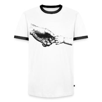 Father and child - Men's Ringer Shirt - white/black - Front - AI Model Female 172 light (172cm) & AI Model Male 178 dark (178cm)