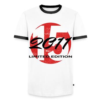 15. Geburtstag 2011 Jungen und Mädchen Geschenk - Männer Kontrast-T-Shirt - Weiß/Schwarz - Vorne - AI Model Female 172 light (172cm) & AI Model Male 178 dark (178cm)