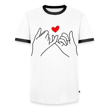 Pinky Promise Love Hands with Heart Symbol - Men's Ringer Shirt - white/black - Front - AI Model Female 172 light (172cm) & AI Model Male 178 dark (178cm)