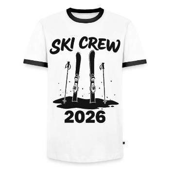 SKI CREW Winter holiday and après-ski outfit - Men's Ringer Shirt - white/black - Front - AI Model Female 172 light (172cm) & AI Model Male 178 dark (178cm)