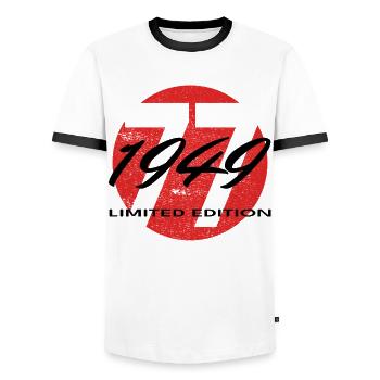 77e anniversaire 1949 cadeau pour hommes et femmes - T-shirt contrasté Homme - blanc/noir - Devant - AI Model Female 172 light (172cm) & AI Model Male 178 dark (178cm)