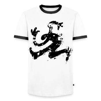 Minimal Abstrakt Form Bewegung Zeichnung Dynamisch - Männer Kontrast-T-Shirt - Weiß/Schwarz - Vorne - AI Model Female 172 light (172cm) & AI Model Male 178 dark (178cm)