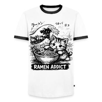 Kawaii Cats Ramen Nouilles Japon Ukiyo-E Rétro - T-shirt contrasté Homme - blanc/noir - Devant - AI Model Female 172 light (172cm) & AI Model Male 178 dark (178cm)