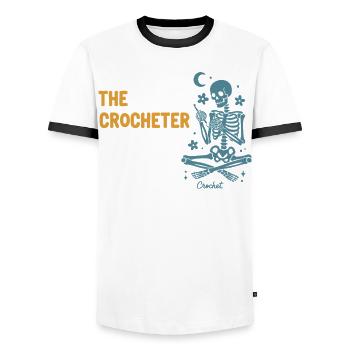 Drôle d’amoureux du crochet Le crocheteur Crochet squelette - T-shirt contrasté Homme - blanc/noir - Devant - AI Model Female 172 light (172cm) & AI Model Male 178 dark (178cm)