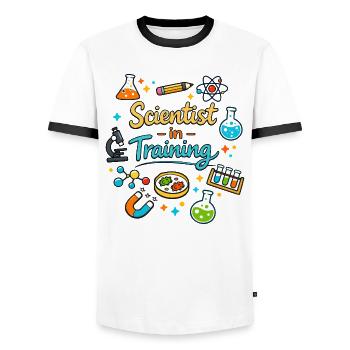 Young scientist in training - Men's Ringer Shirt - white/black - Front - AI Model Female 172 light (172cm) & AI Model Male 178 dark (178cm)