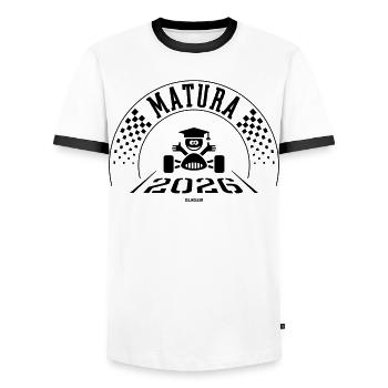 Matura 2026 (Matura / Finish / Black) - Men's Ringer Shirt - white/black - Front - AI Model Female 172 light (172cm) & AI Model Male 178 dark (178cm)