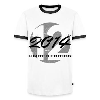 12th Birthday 2014 Boys and Girls Gift - Men's Ringer Shirt - white/black - Front - AI Model Female 172 light (172cm) & AI Model Male 178 dark (178cm)