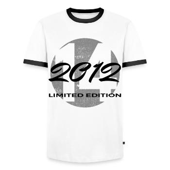 14th Birthday 2012 Boys and Girls Gift - Men's Ringer Shirt - white/black - Front - AI Model Female 172 light (172cm) & AI Model Male 178 dark (178cm)