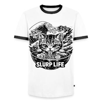 Ramen Noodles Cat Lover Retro Kawaii Cats - Men's Ringer Shirt - white/black - Front - AI Model Female 172 light (172cm) & AI Model Male 178 dark (178cm)