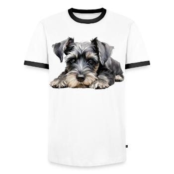Schnauzer nain - T-shirt contrasté Homme - blanc/noir - Devant - AI Model Female 172 light (172cm) & AI Model Male 178 dark (178cm)