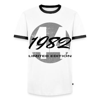 44. Geburtstag 1982 Geschenk für Männer und Frauen - Männer Kontrast-T-Shirt - Weiß/Schwarz - Vorne - AI Model Female 172 light (172cm) & AI Model Male 178 dark (178cm)