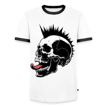 Skull Mohawk Punk Rocker Totenkopf - Men's Ringer Shirt - white/black - Front - AI Model Female 172 light (172cm) & AI Model Male 178 dark (178cm)